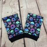 Blue Skulls and Flowers fingerless gloves