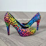 Neon Rainbow Leopard High heels