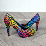 Neon Rainbow Leopard High heels