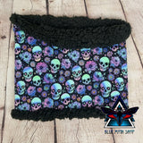 Blue Skulls and Flowers snood scarf