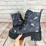 Plague doctor chunky heel ankle boots