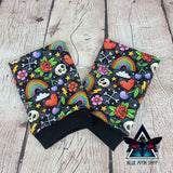 Skulls and Rainbows fingerless gloves