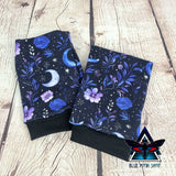 Purple floral moon fingerless gloves