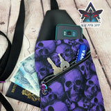 Purple Skulls Mini Travel Sling Bag