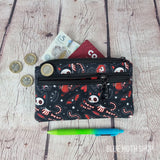 Red Skeleton Emo Cat Eco Cotton Canvas Slim Purse Wallet