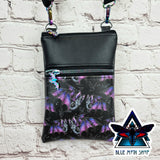 Purple skeleton bat Phone Crossbody bag handmade goth