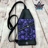 Purple Skulls Mini Travel Sling Bag